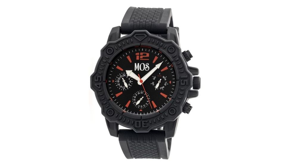 MOS Mens Prague Multi-Function Silicone Strap Watch Black Bezel, Black/Circle-shaped Case, Black/analog Dial, Silver Hands MOSPG103