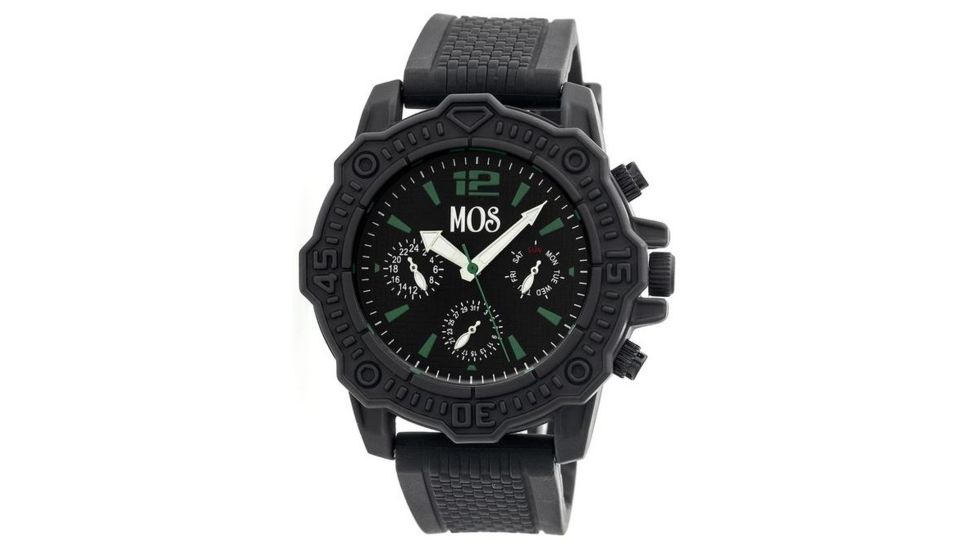 MOS Mens Prague Multi-Function Silicone Strap Watch Black Bezel, Black/Circle-shaped Case, Black/analog Dial, Silver Hands MOSPG105