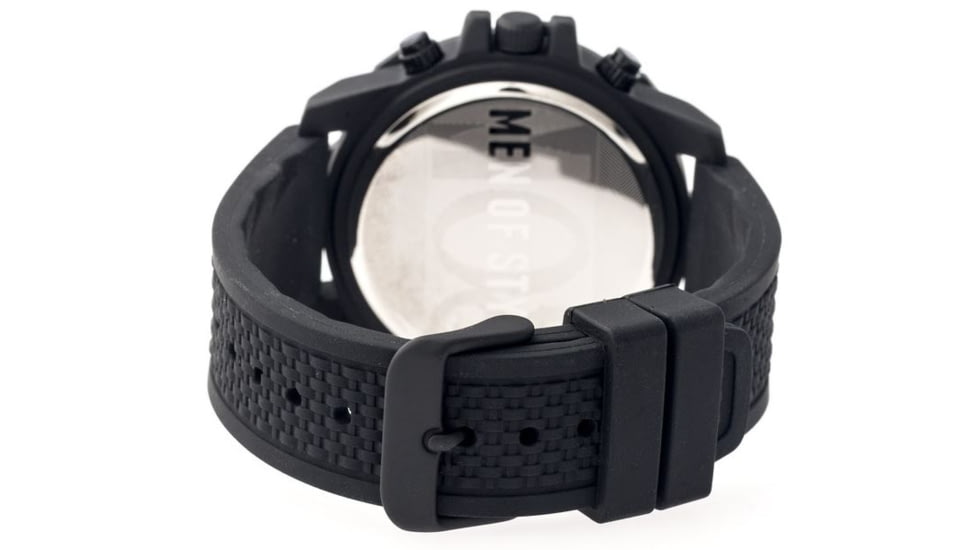 MOS Mens Prague Multi-Function Silicone Strap Watch Black Bezel, Black/Circle-shaped Case, Black/analog Dial, Silver Hands MOSPG106