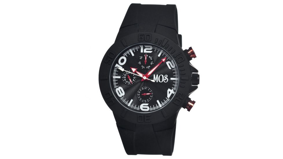 Mos Sydney Mens Watch, Black Silicone Band, Black Bezel, Black Analog Dial, Red Hand MOSSD101