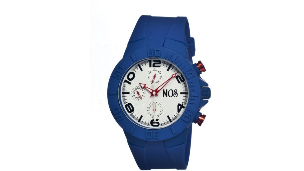 Mos Sydney Mens Watch, Blue Silicone Band, Blue Bezel, White Analog Dial, Red Hand MOSSD103