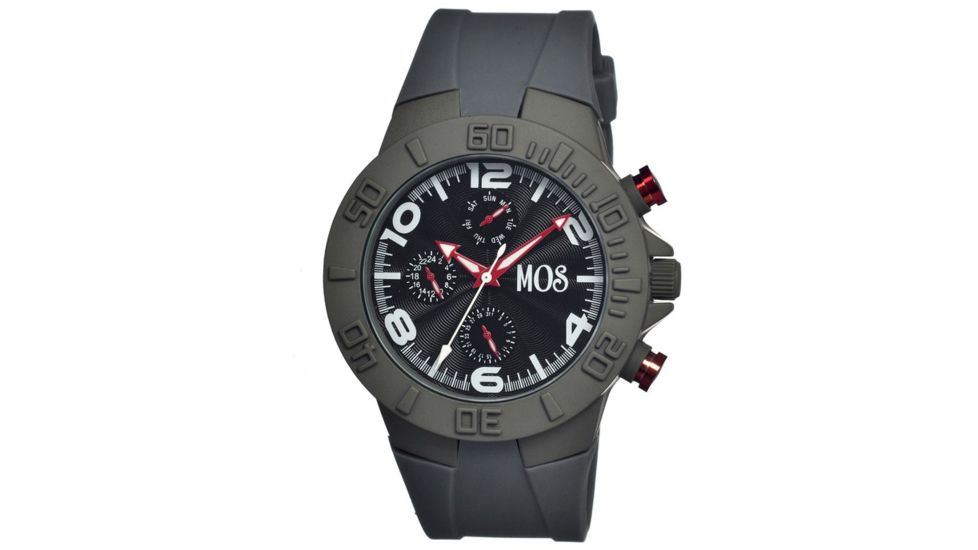 Mos Sydney Mens Watch, Grey Silicone Band, Grey Bezel, Black Analog Dial, Red Hand MOSSD104