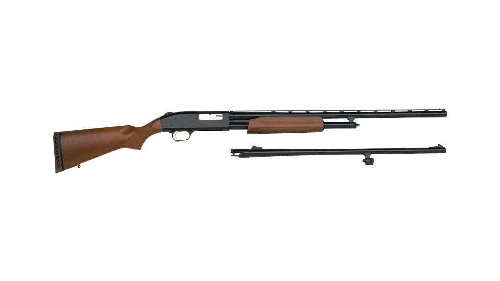 Mossberg 500 Combo 3in Field Pump Shotgun, 20 Gauge, 26in VR and 24in Rifled BBL, Hardwood Stock, Blued Black, 54282