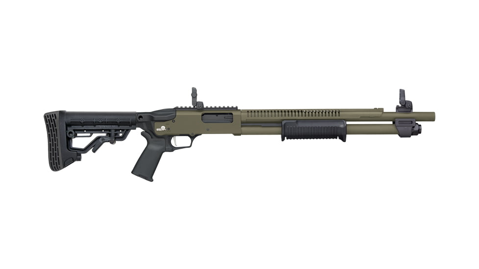 Mossberg 590R 3in Adj Tactical Pump Shotgun, 12 Gauge, 18.5in BBL, Synthetic Od Green Stock, 6RD Capacity, Cerakote Green, 50759