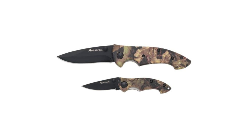 Mossberg Big Guy, Little Guy Folding Knife Combo Set - 5.25in and 7.75in Knives,Stainless Steel Black Blade,Camo Handle MOJLD