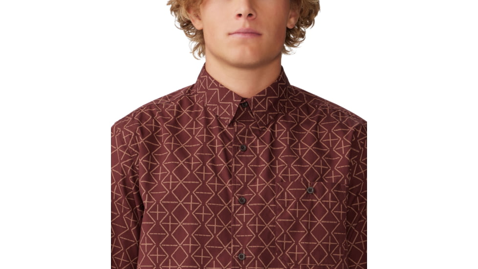 Mountain Hardwear Big Cottonwood Short Sleeve Shirt - Mens, Washed Raisin Dot Geo Print, Small, 1829001630-S