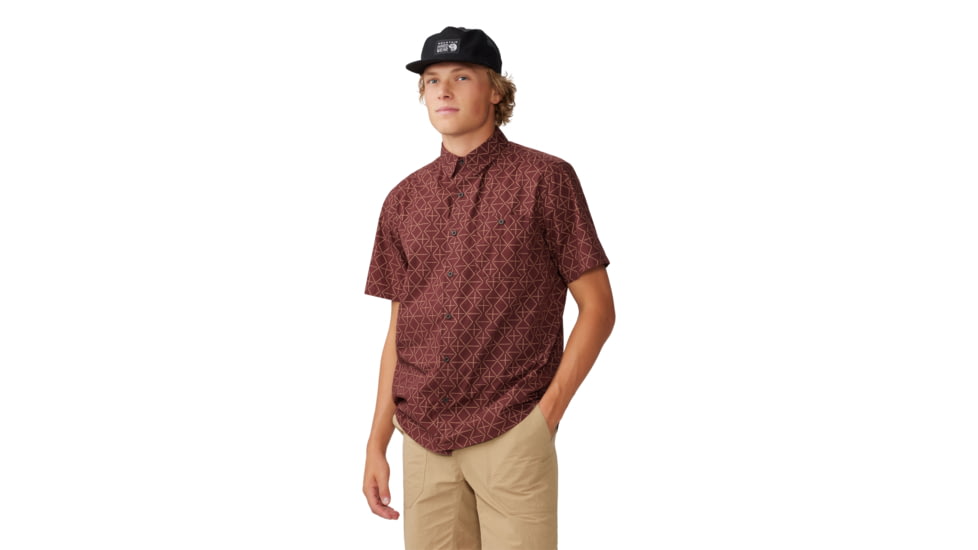 Mountain Hardwear Big Cottonwood Short Sleeve Shirt - Mens, Washed Raisin Dot Geo Print, Small, 1829001630-S