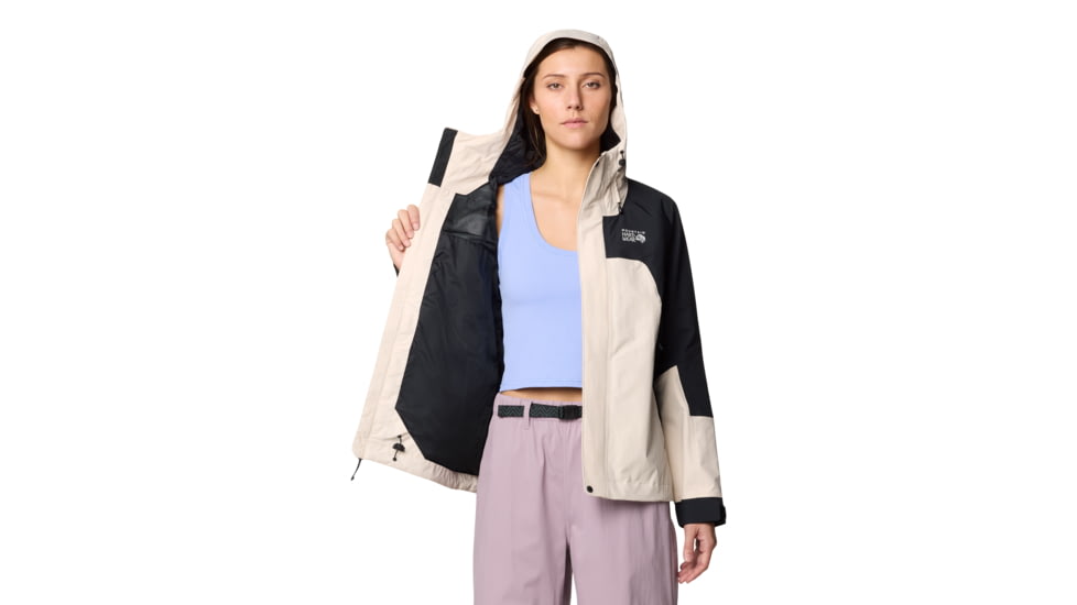Mountain Hardwear Dry Times Hooded Jacket - Women's, Talc, Black, XL, 2109741-170-XL