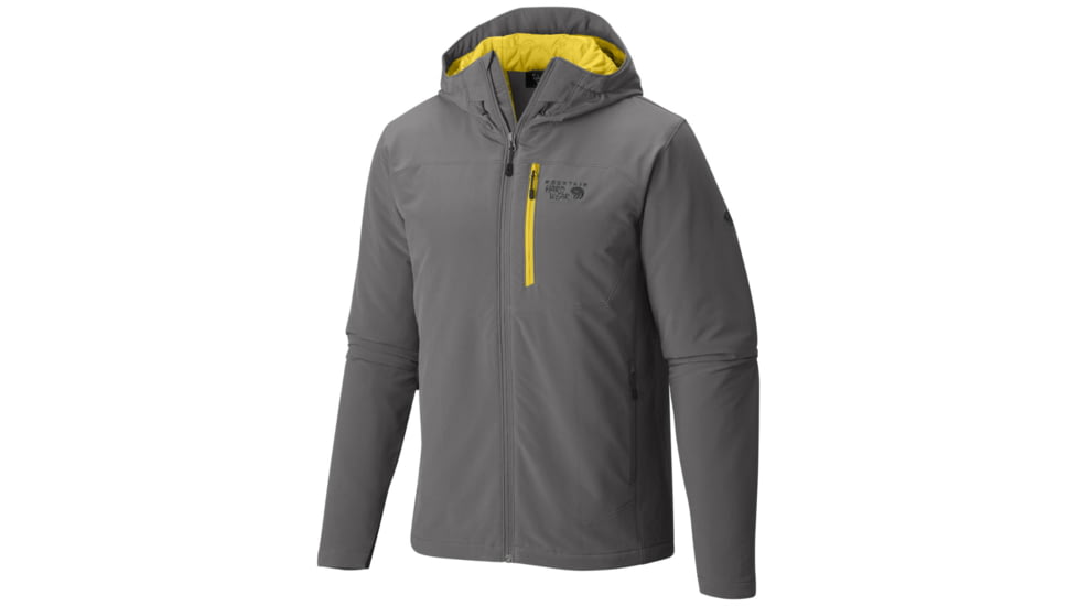 Mountain Hardwear Super Conductor Hooded Jacket - Mens-Titanium/Electron Yellow-Medium