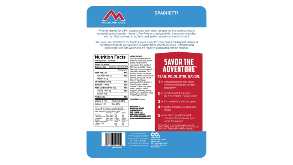 Mountain House Classic Spaghetti with Meat Sauce ProPak, 50151