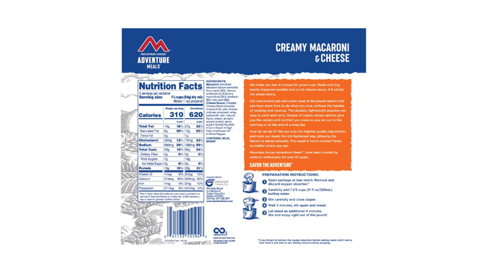 Mountain House Creamy Macaroni &amp; Cheese, 2 Servings, 55194
