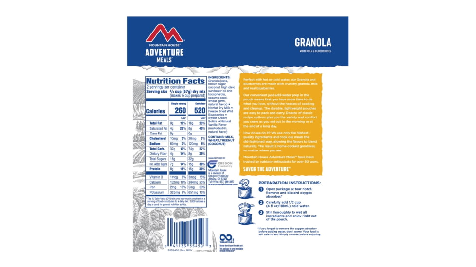 Mountain House Granola w/Milk and Blueberries, 55450