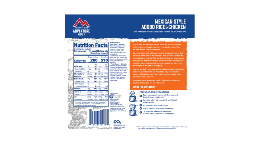 Mountain House Mexican Style Adobo Rice and Chicken, 2 Servings, 55176