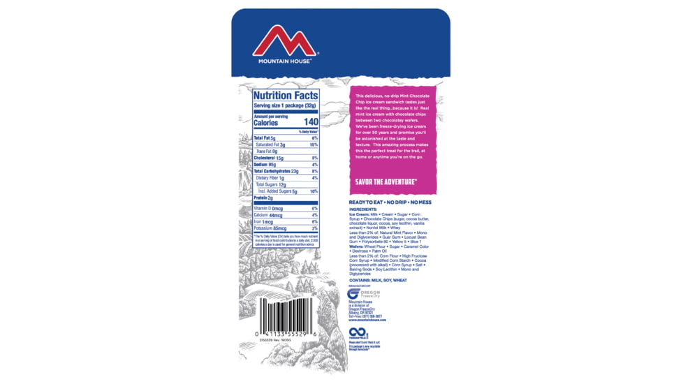 Mountain House Mint Chocolate Chip Ice Cream Sandwich, 1 Serving, 55529