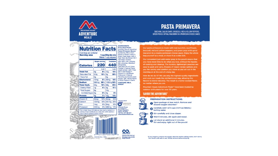 Mountain House Pasta Primavera, 2 Servings, 55193