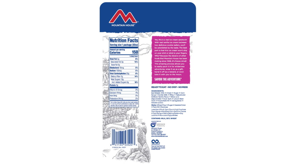 Mountain House Vanilla Ice Cream Sandwich Clean Label, 55524