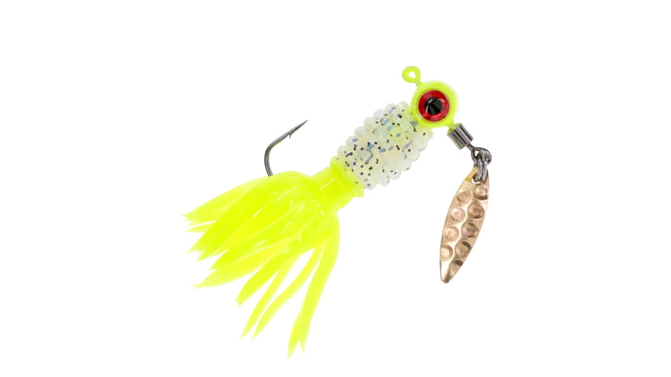 Strike King Mr. Crappie Sausage Head Spins Pre-Rigged Crappie Thunder Fishing Lure, Underspin Jig, 1/8oz, Number 2 Hook, Willow Leaf Blade, 2-Pack, Monkey Shine, MRCSHSIPCT18-227