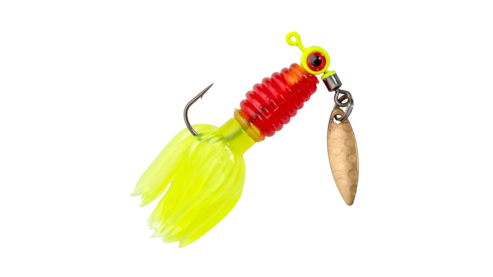 Strike King Mr. Crappie Sausage Head Spins Pre-Rigged Crappie Thunder Fishing Lure, Underspin Jig, 1/8oz, Number 2 Hook, Willow Leaf Blade, 2-Pack, Red Rooster, MRCSHSIPCT18-187