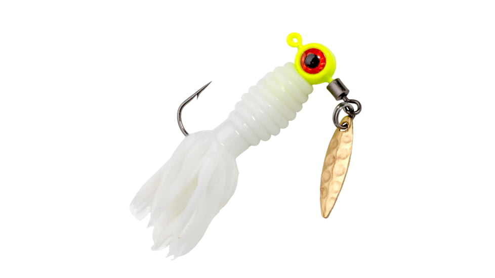 Strike King Mr. Crappie Sausage Head Spins Pre-Rigged Crappie Thunder Fishing Lure, Underspin Jig, 1/16oz, Number 2 Hook, Willow Leaf Blade, 2-Pack, White, MRCSHSIPCT116-72