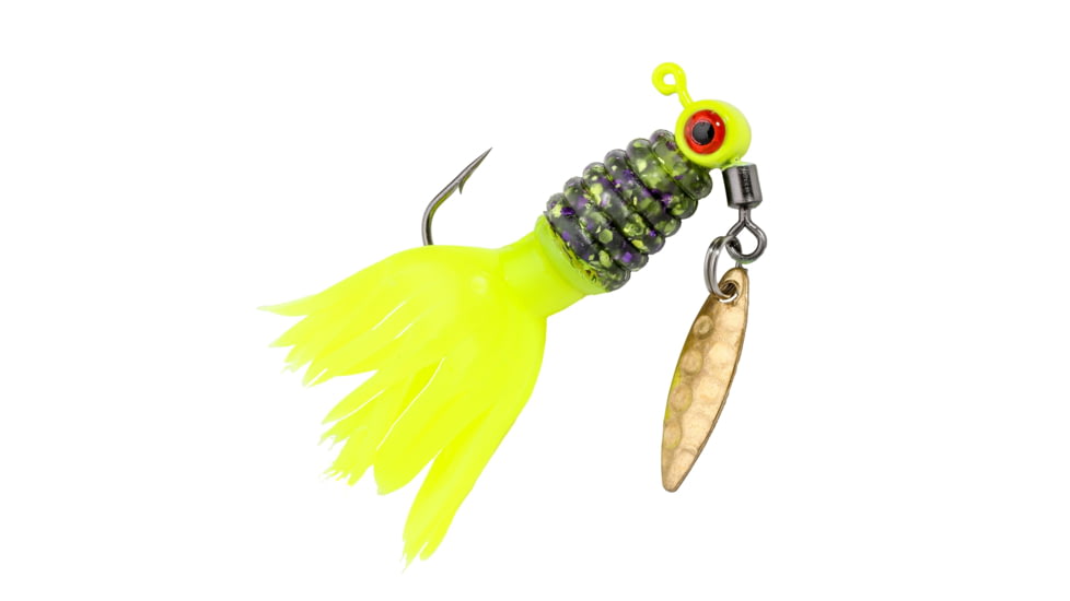 Strike King Mr. Crappie Sausage Head Spins Pre-Rigged Crappie Thunder Fishing Lure, Underspin Jig, 1/8oz, Number 2 Hook, Willow Leaf Blade, 2-Pack, Who Dat, MRCSHSIPCT18-306