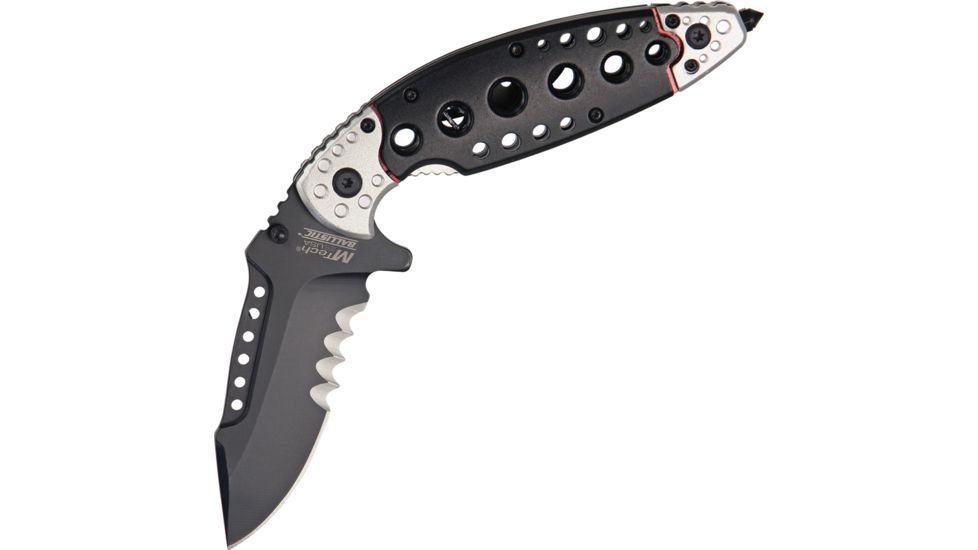 MTech Ballistic Linerlock A/O Folding Knife,3.5in,Drop Point Blade,Black And Silver Alum Handle MTA806SB