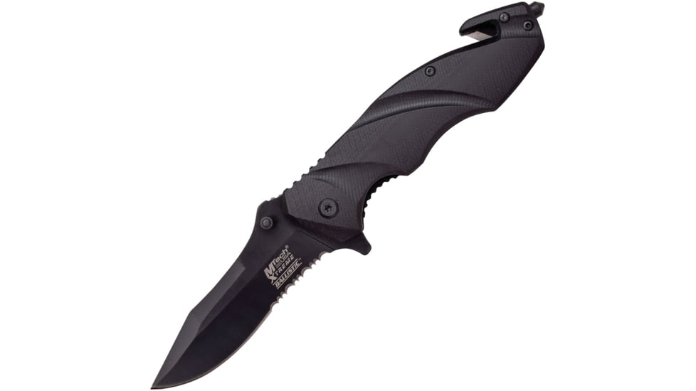 Mtech Ballistic Linerlock A/O Folding Knife,3.5in,Partially Serrated,Drop Point,Black,G10 Handle MTXA832BK