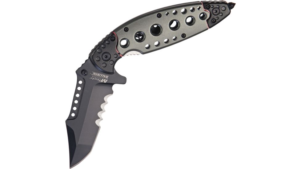 MTech Ballistic Linerlock A/O Folding Knife,3.5in,Tanto Blade,Black And Gray Alum Handle MTA806TG