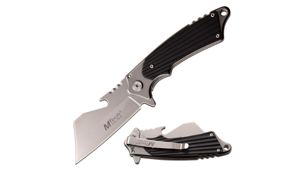 Mtech Cleaver Spring Assisted Knife w/Bottle Opener, 3.25 in, 3Cr13 Stainless Steel Stainless Steel, Grey, MT-A1186MR