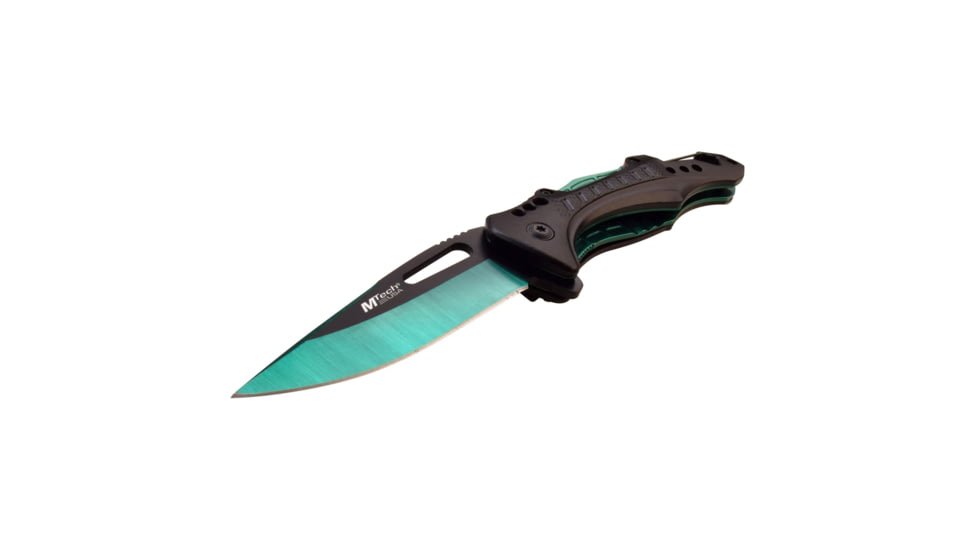 Mtech Drop Point Spring Assisted Knife w/Bottle Opener, 3.5 in, 3Cr13 Stainless Steel Stainless Steel, Black/Green, MT-A705G2-GN