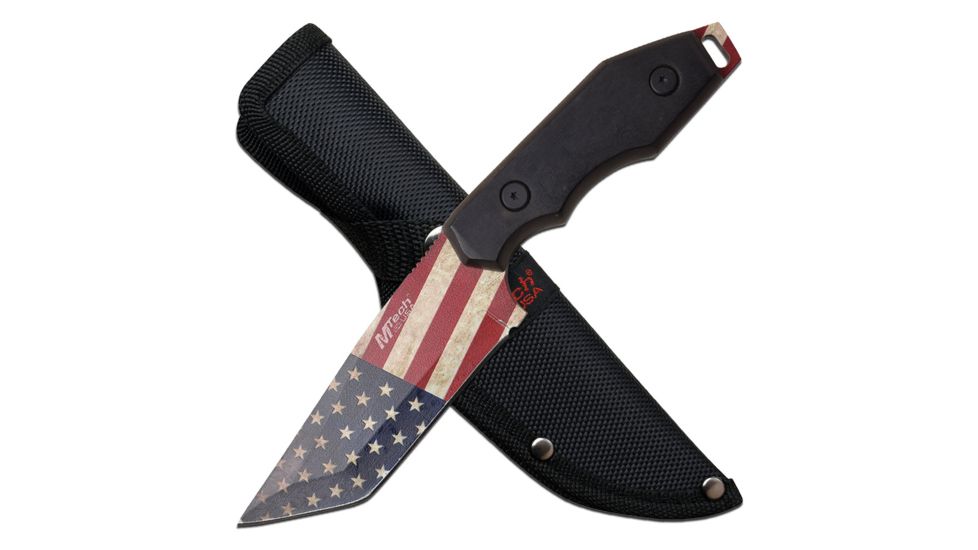 Mtech Fixed Knive, 4.25in Blade, 3CR13 Steel Blade Knive, Wood/Black/US Flag, MT-20-87BA