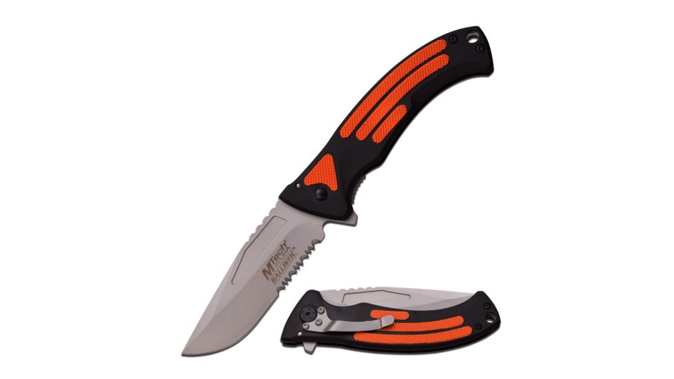 Mtech Folding Blade, 3.25in, Stainless Steel Blade, Rubberized 2 Tone Black &amp; Orange Anodized Aluminum Handle, MT-A922BO