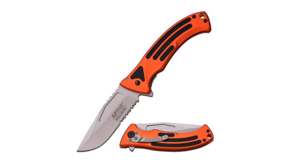 Mtech Folding Blade, 3.25in, Stainless Steel Blade, Rubberized 2 Tone Black &amp; Orange Anodized Aluminum Handle, MT-A922OB