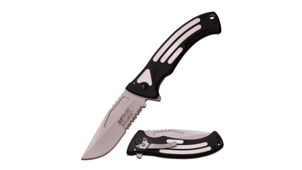 Mtech Folding Blade, 3.25in, Stainless Steel Blade, Rubberized 2 Tone Black &amp; Silver Anodized Aluminum Handle, MT-A922BS