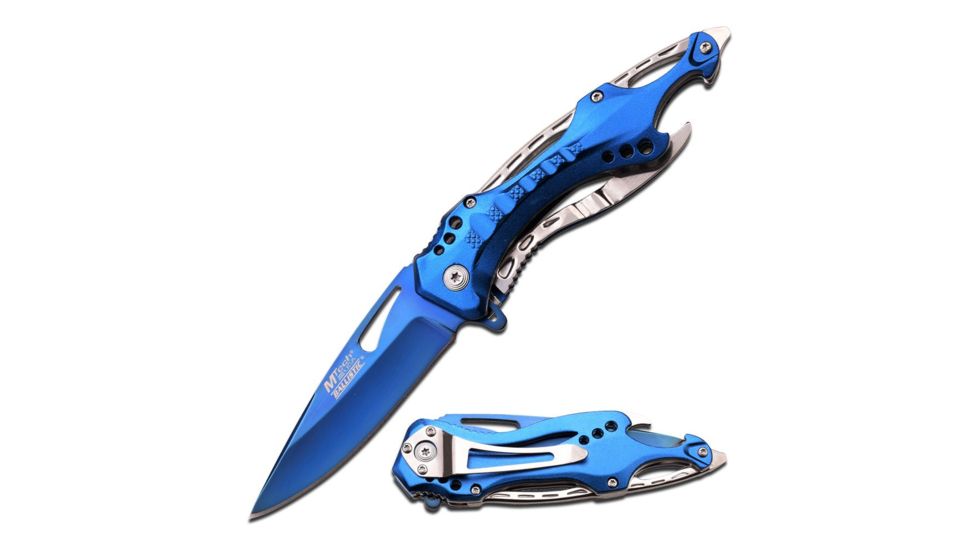 Mtech Folding Blade, 3.55in, Stainless Steel Blade, Blue Aluminum Handle MT-A705SBL