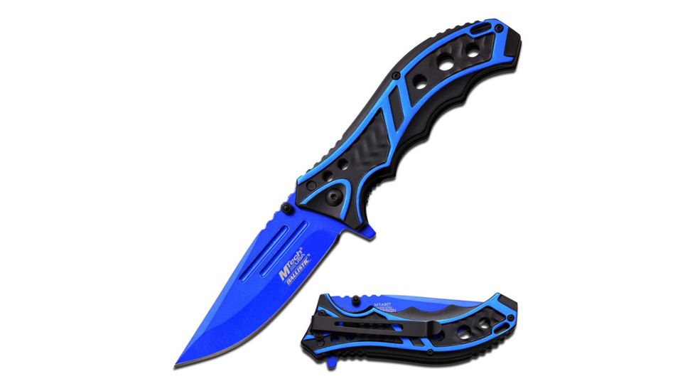 Mtech Folding Blade, 3.5in, Stainless Steel Blade, Aluminum Two Color Blue And Black Anodized Handle MT-A907BL