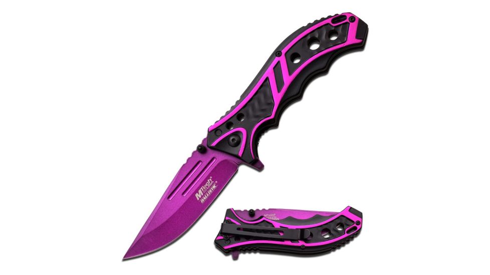 Mtech Folding Blade, 3.5in, Stainless Steel Blade, Aluminum Two Color Purple And Black Anodized Handle MT-A907PE