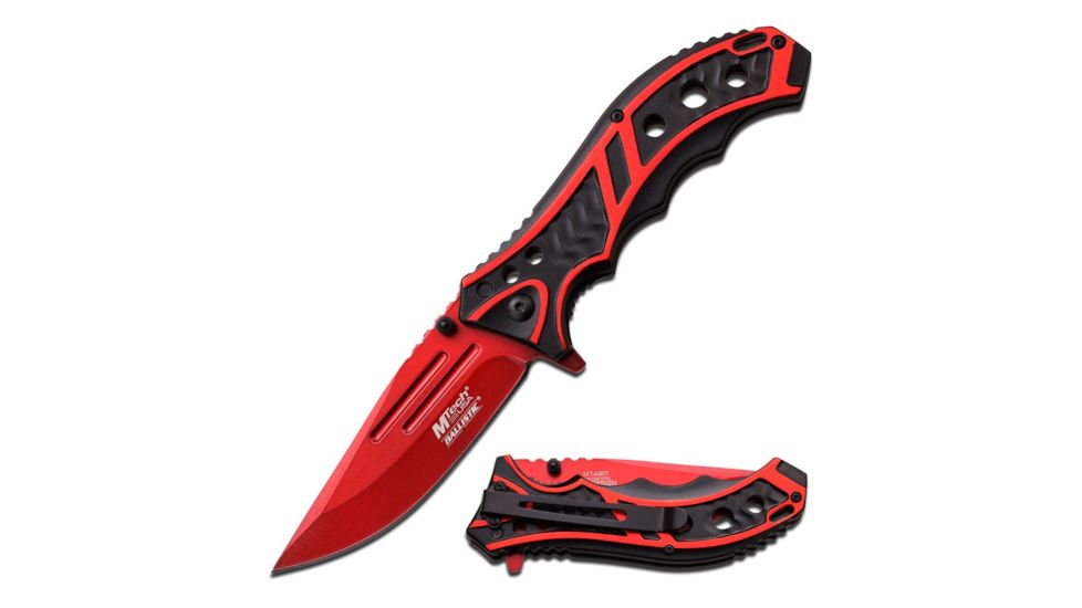 Mtech Folding Blade, 3.5in, Stainless Steel Blade, Aluminum Two Color Red And Black Anodized Handle MT-A907RD