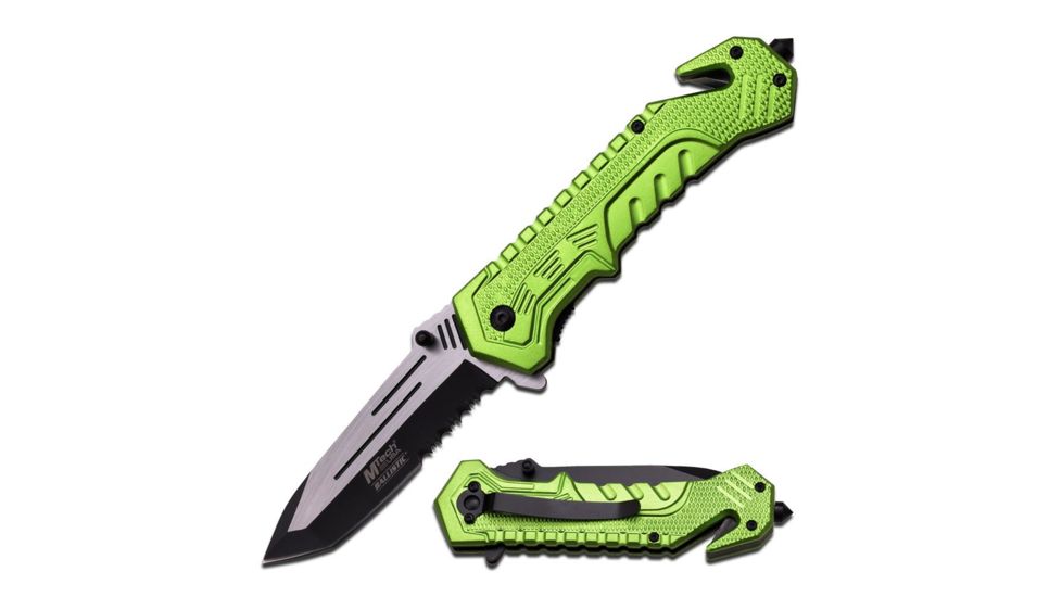 Mtech Folding Blade, 3.5in, Stainless Steel Blade, Green Aluminum Handle MT-A867GN