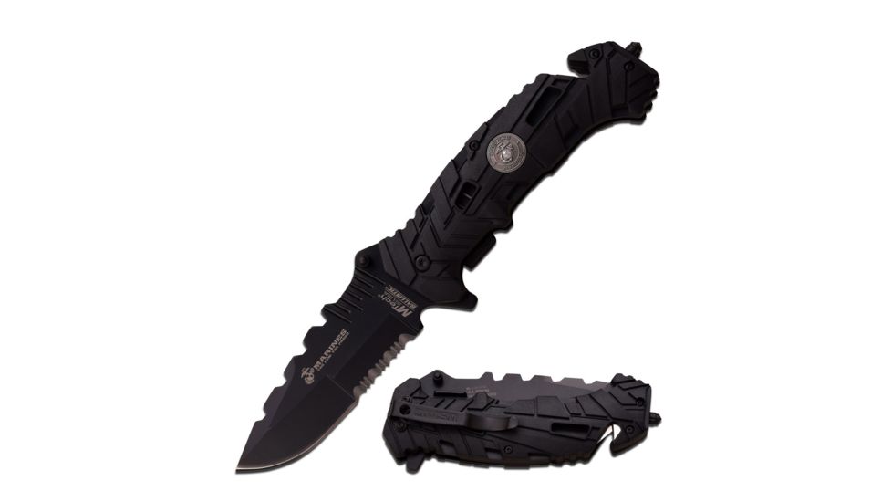 Mtech Folding Blade, 3.8in, Stainless Steel Blade, Nylon With Glass Fiber/Black W/Anodized Black Liner Handle M-A1049BK