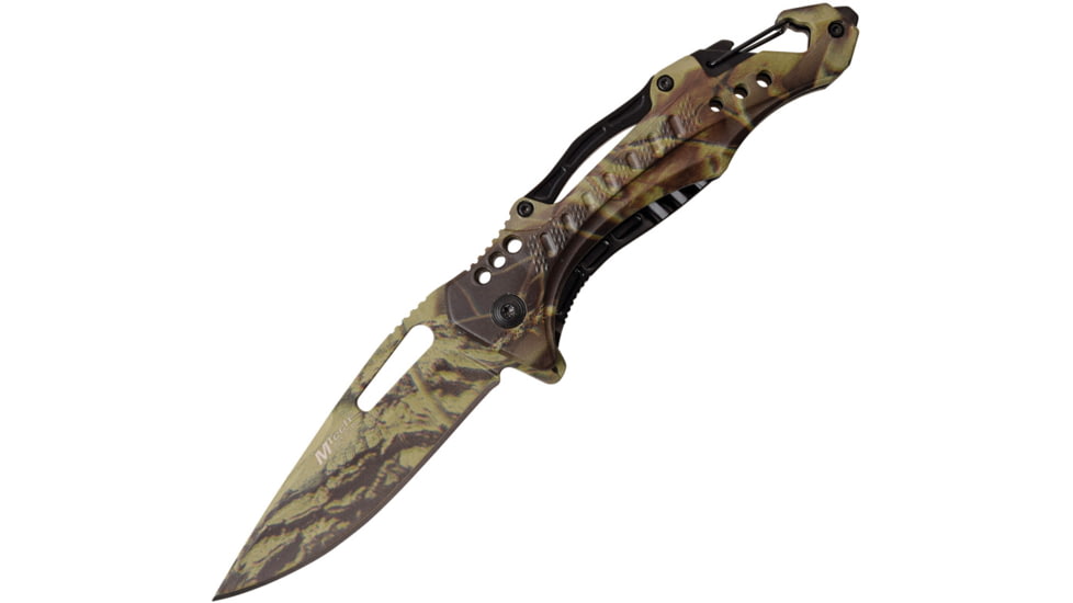 Mtech Drop Point Spring Assisted Knife w/Bottle Opener, 3.5 in, 3Cr13 Stainless Steel Stainless Steel, Wood Camo, MT-A705G2-CA