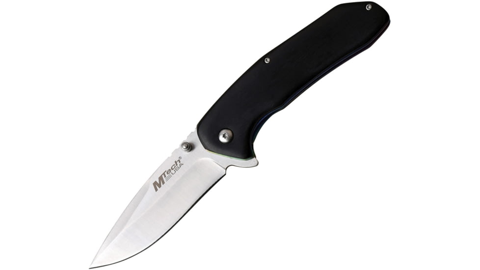 Mtech Linerlock A/O Folding Knife, 4.5in Closed, 3.5in Satin SS Drop Point, Black Pakkawood Handle, Thumb Stud, Pocket Clip, Spectrum SS Handle Liners, MT-A995BK