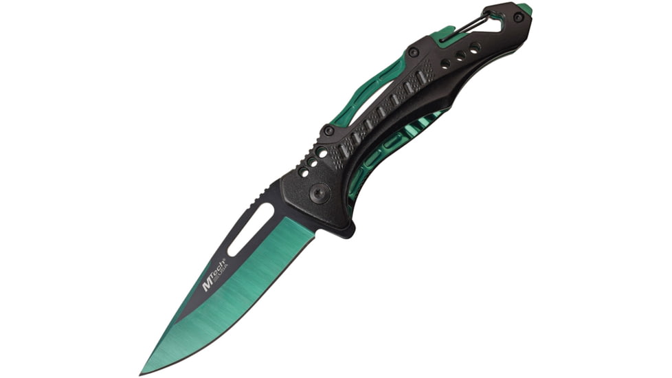 Mtech Drop Point Spring Assisted Knife w/Bottle Opener, 3.5 in, 3Cr13 Stainless Steel Stainless Steel, Black/Green, MT-A705G2-GN
