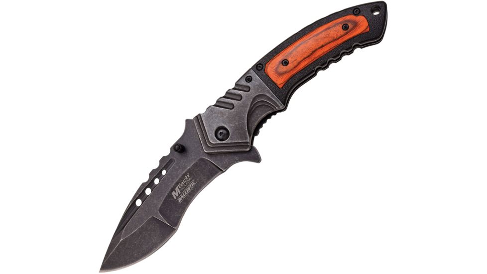 Mtech Linerlock A/O Pakkawood Folding Knife,3.5in,Standard Edge,Black Stonewash,Black,Aluminum Handle MTA866PW
