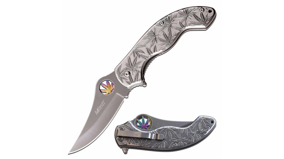 Mtech MT-A1172MR Spring Assisted Knife, 3.25in, 3CR13 Stainless Steel, Trailing Point, Mirror Blade, Stainless Steel Handle, Mirror, MT-A1172MR