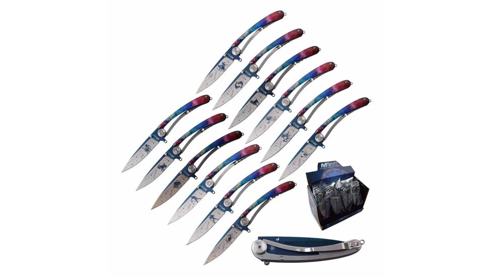 Mtech MT-ZOD12 Manual Folding Knife Set, 3.75in, 3CR13 Stainless Steel, Spear Point, Etched Blade, Aluminum Handle, Multi, MT-ZOD12