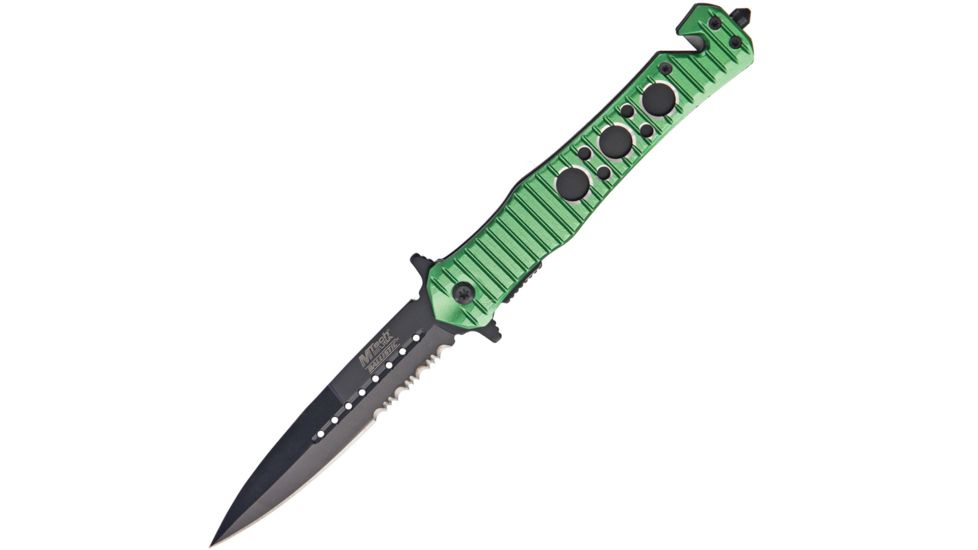 Mtech Rescue Linerlock Green Folding Knife,3.75in,440 Stainless Steel,Partially Serrated,Green,Aluminum Handle MTA837ZG