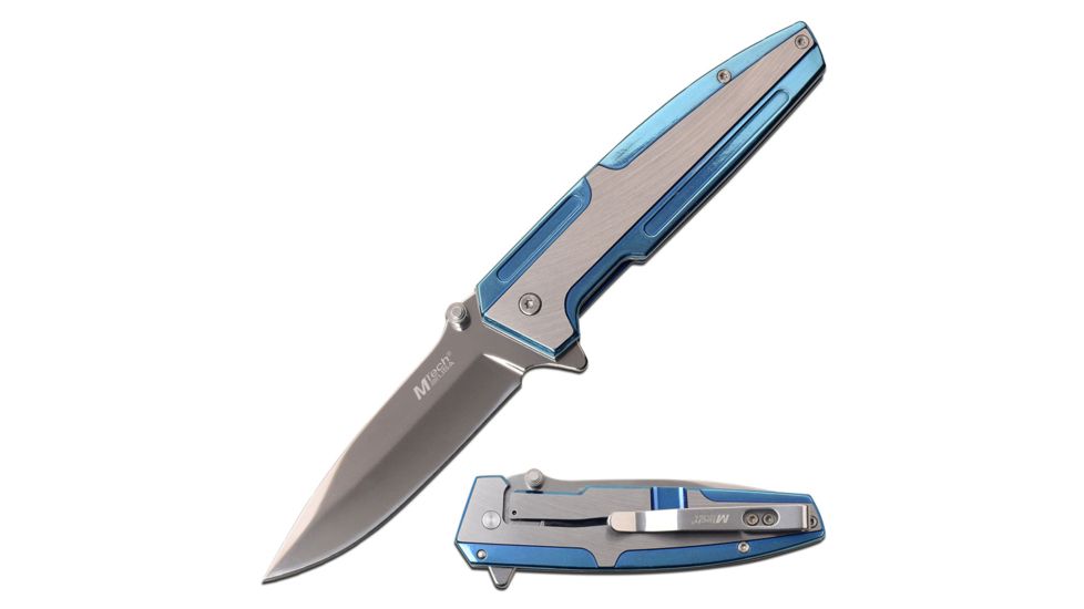 Mtech Spring Assisted Folding Knive, 3.5in Blade, 3CR13 Steel Polished Blade Knive, Silver/Blue, MT-A1098BL