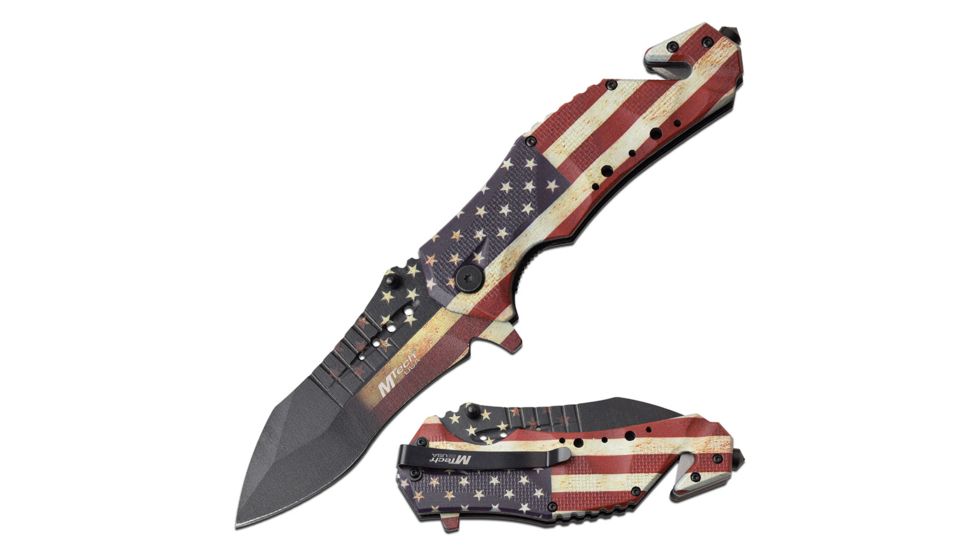 Mtech Spring Assisted Folding Knive, 3.75in Blade, 3CR13 Steel Blade Knive, US Flag, MT-A845F