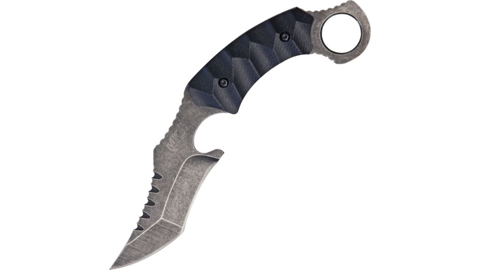 MTech Tactical Fixed Blade Knife,4.75in,Black Stonewash Karambit Blade,Deeply Textured Black G-10 Onlay Handle MTX8072B