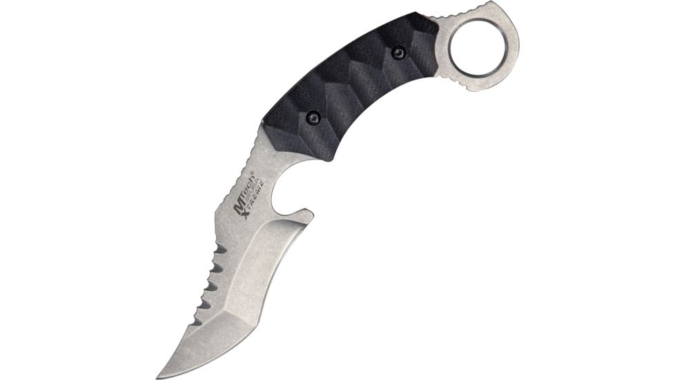 MTech Tactical Fixed Blade Knife,4.75in,Satin Stonewash Karambit Blade,Deeply Textured Black G-10 Onlay Handle MTX8072S